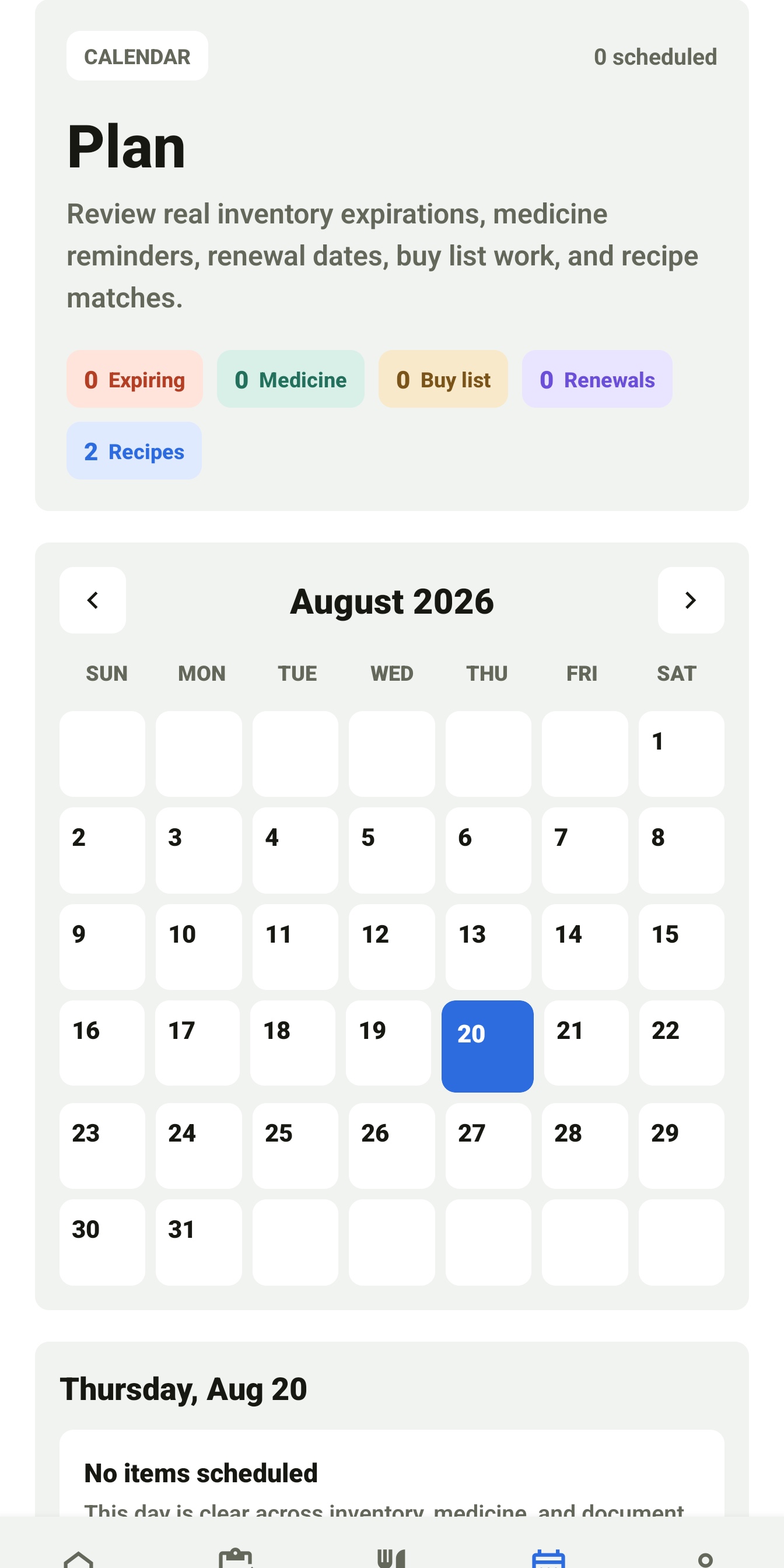 Calendar plan and reminders
