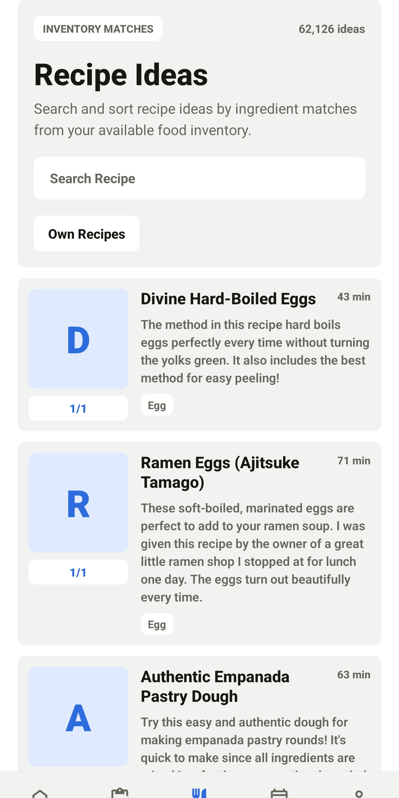 Recipe suggestions in FoodAndStuff
